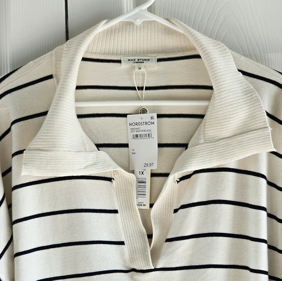 NWT Max Studio Stripe Collar Lightweight Soft Yarns Sweater Cream 1X & 2X - Picture 5 of 14